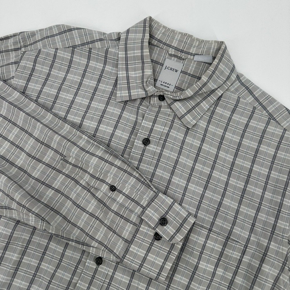 J Crew Mens Large Grey Plaid Long Sleeve Button Down Cotton Shirt Preppy Office
